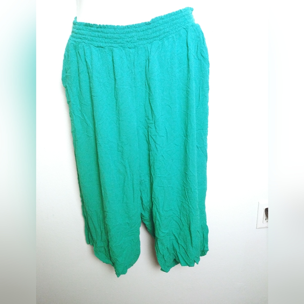 Catherine's Women's Wide Short Pant Pull On Elastic Waist 3X 26/28W Aqua Blue
